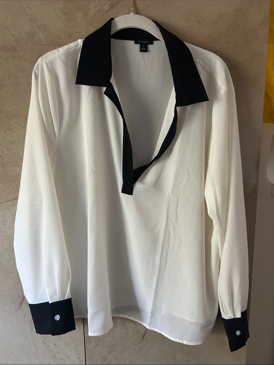 Ann Taylor Tops - Ann Taylor Factory White Blouse with Black Trim